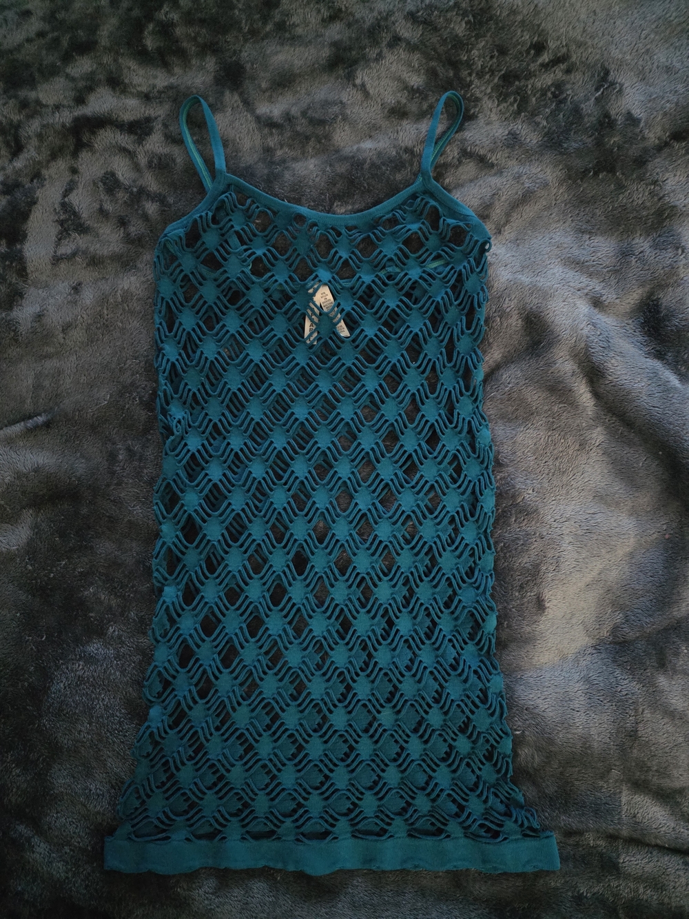 Teal Stretch Fishnet Spaghetti-Strap Tank Top